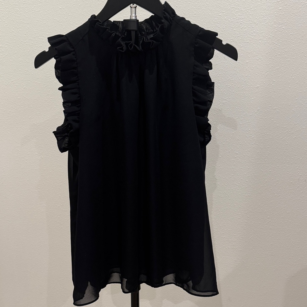 Ann Taylor Factory Black Ruffle Mock Neck Sleeveless Camisole